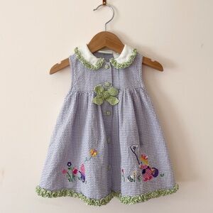 VINTAGE BAY TOGS VGUC Easter Egg Hunting Appliqué Seersucker Gingham Dress